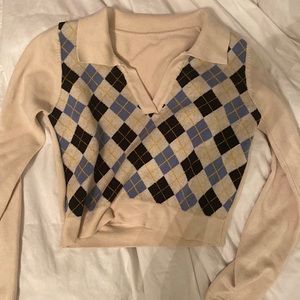 Brandy Melville Collard Argyle Long-Sleeve Shirt - LIKE NEW